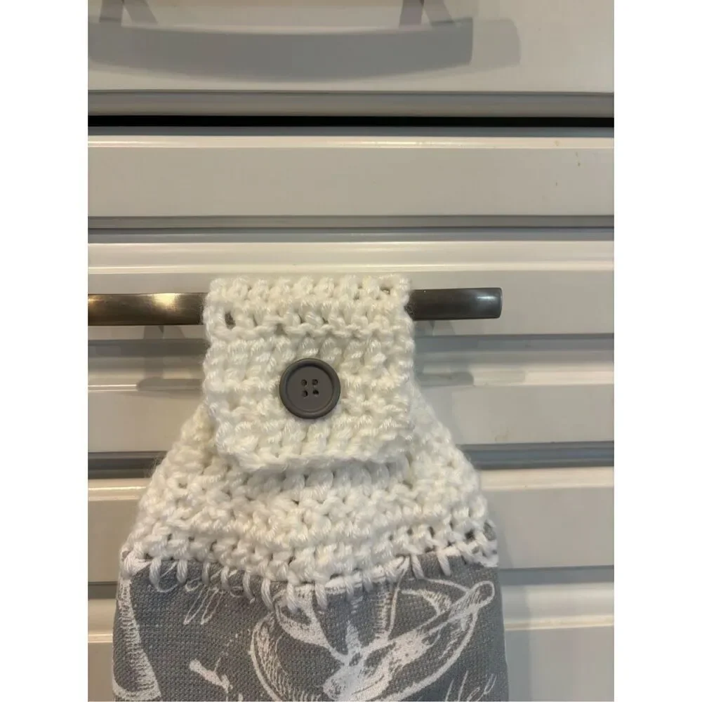 Crochet Top Kitchen Towel-Coffee-blue towel